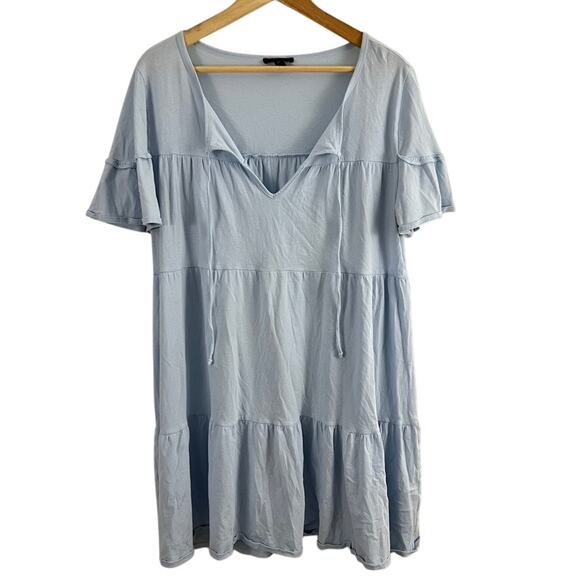 J. Crew Broken In Jersey Tiered Mini Dress Blue Short Sleeve Size XL - Picture 2 of 10